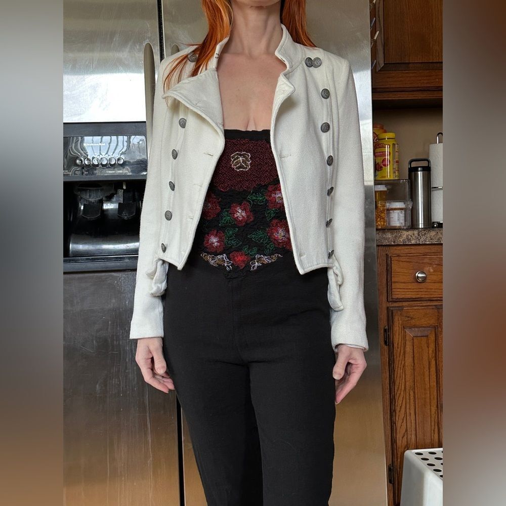 We the Free FP Cream Cropped Military Inspired jacket size 4 VGUC